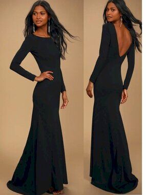Lulus Wait For Me Black Long Sleeve Maxi Dress Size XS New NWT